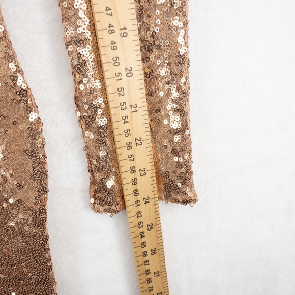 Fashion Nova Dress Small Rose Gold Sequin One Shoulder Midi Side Slit Sexy - Picture 8 of 15